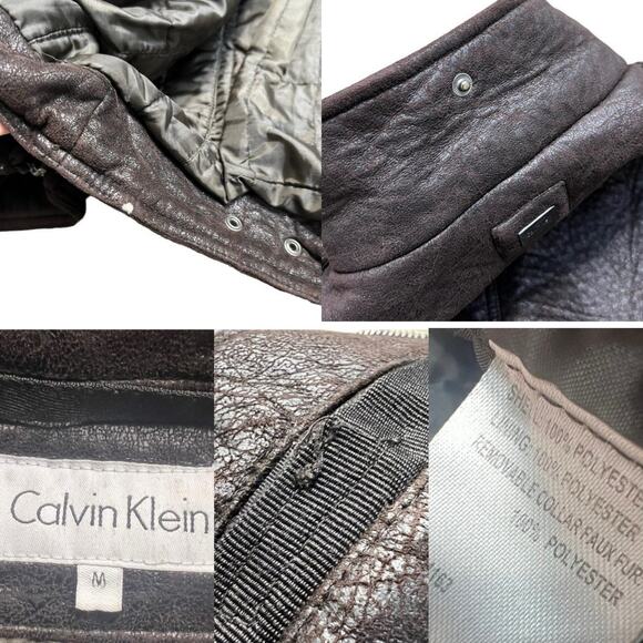 CALVIN Klein Mens Distressed Style Faux Suede Brown Moto Jacket Size Medium - Picture 14 of 14
